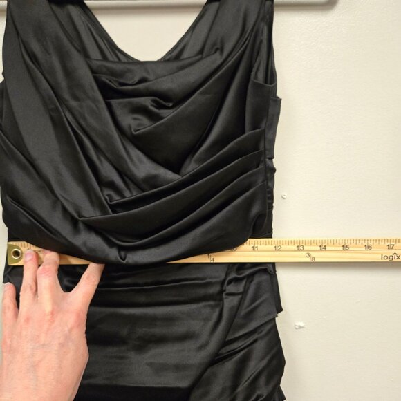 Vintage Express Y2K Women's sz 2 Black Ruched Bodycon Silk Cocktail Dress Sleeve - Picture 9 of 15